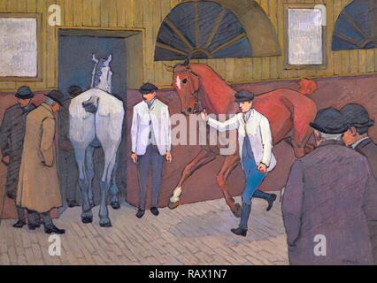 The Horse Mart Signed, lower right: 'Bevan', Robert Polhill Bevan, 1865-1925, British. Reimagined by Gibon. Classic reimagined Stock Photo