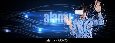Composite image of businessman working with vr Stock Photo