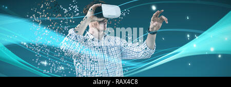 Composite image of businessman working with vr Stock Photo