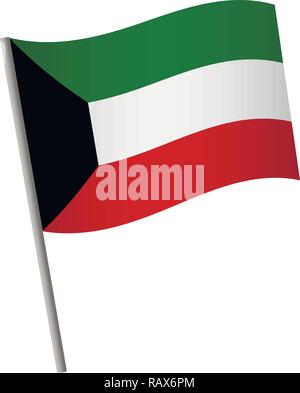 Kuwait flag icon. National flag of Kuwait on a pole vector illustration. Stock Vector