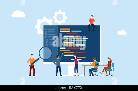 programming team development working together on the office writing code program - vector Stock Photo