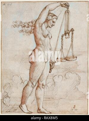 Allegory of Justice, Georg Pencz, German, 1484/1485 - 1545, Germany, Europe, 1533, Pen and brown ink over black chalk reimagined Stock Photo
