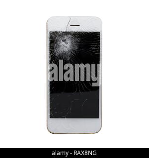 Broken Smartphone and touch screen damage broken isolated on a white background. Stock Photo