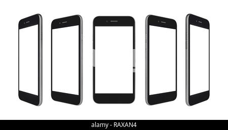 Perspective concept of black and gray empty screen smartphone isolated on white background Stock Photo