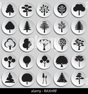 Trees icon set on plates background for graphic and web design, Modern simple vector sign. Internet concept. Trendy symbol for website design web button or mobile app. Stock Vector