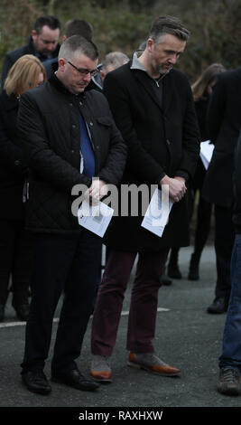 People attend a roadside service on Kingsmill road marking the 43rd anniversary of the shooting dead of 10 Protestant workmen by republicans at Kingsmill in South Armagh. Stock Photo