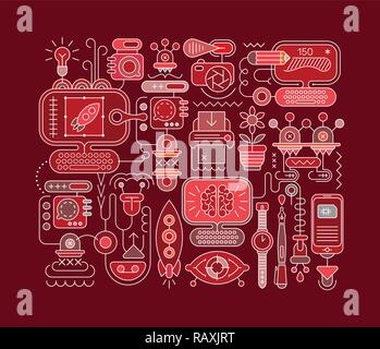 Graphic Design Process abstract vector illustration. Set of various designer equipment and devices isolated on a brown background. Stock Vector
