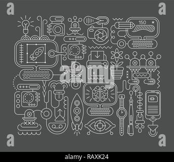White color line art on a dark grey background Graphic Design vector illustration. Stock Vector
