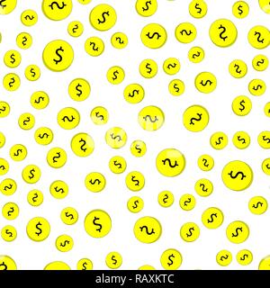 Seamless pattern of coins with dollars. Vector illustration on white background. Stock Vector