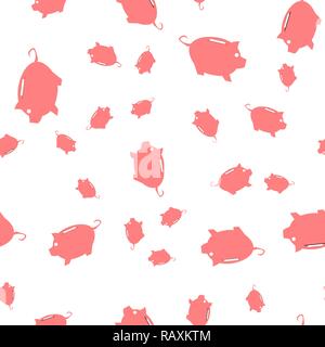 Seamless pattern of coins and piggy banks. Vector illustration on white background. Stock Vector