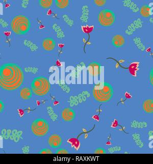 Seamless pattern from doodle flowers. Vector illustration on color background. Stock Vector