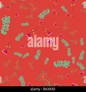 Seamless pattern from doodle flowers. Vector illustration on color background. Stock Vector