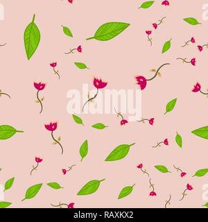 Seamless pattern from doodle flowers. Vector illustration on color background. Stock Vector