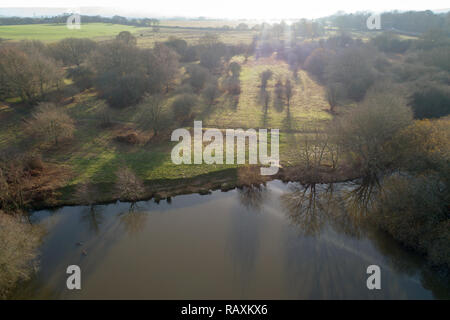 aerial view of ditchling common and pond  in west sussex in winter Stock Photo