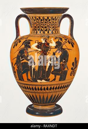 Attic Black-Figure Neck Amphora, Attributed to Leagros Group, Greek (Attic), active 525 - 500 B.C., Athens, Greece reimagined Stock Photo