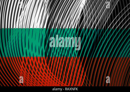 The national flag of Bulgaria on the background of neon geometric stripes Stock Photo