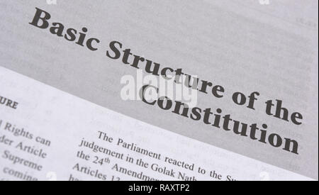 Maski,Karnataka,India - January 4,2019 : Basic structure of the constitution printed on book with large letters. Stock Photo