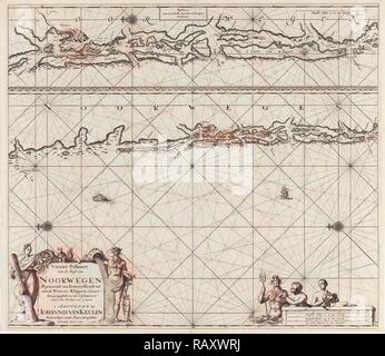 Sea chart of part of the coast of Norway near Bergen, Jan Luyken, Johannes van Keulen I, unknown, 1681 - 1799 reimagined Stock Photo