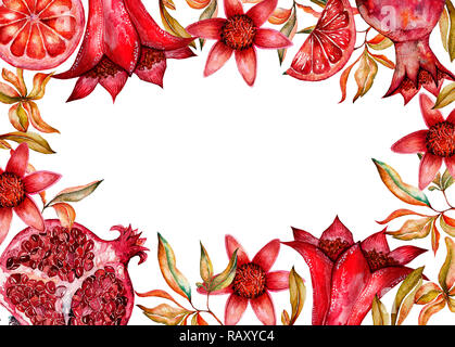 Cute colorful floral pomegranate frame, border on white ...