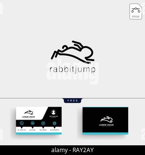 jumping rabbit or bunny logo template vector illustration and business card design Stock Vector