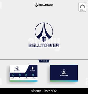 Bell Notification Tower Logo template vector illustration and business card design Stock Vector