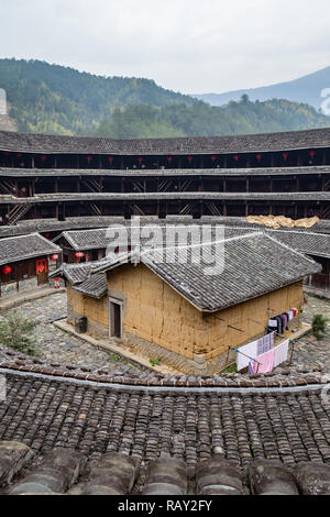 Jiqing Lou in ChuXi Cluster - Fujian province, China. The tulou are ancient earth dwellings of the Hakka people Stock Photo