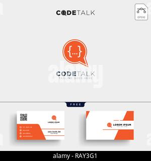 chat coding programmer logo template vector illustration and business card Stock Vector