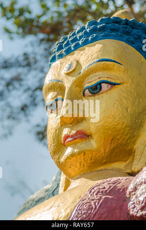 Buddha statue at Swayambhunath Stupa, Kathmandu, Nepal. Stock Photo