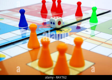 Picture of playing ludo game with dice. Stock Photo
