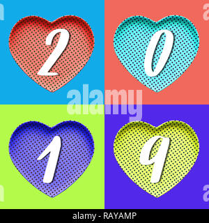 2019 and Love concepts ideas with colorful heart on color pastel background Stock Photo