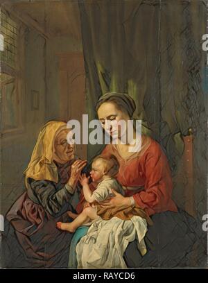 Virgin and Child with Saint Anne (Anna Selbdritt), Dirk van Hoogstraten, 1630. Reimagined by Gibon. Classic art with reimagined Stock Photo