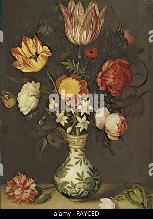 Still Life with Flowers in a Wan-Li Vase, Ambrosius Bosschaert, 1619. Reimagined by Gibon. Classic art with a modern reimagined Stock Photo