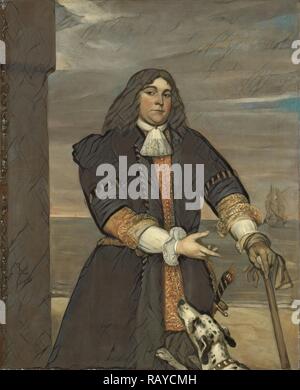 Portrait of Sea Captain Jan van Gelder, Stepson of Michiel Adriaensz de Ruyter, Jan Andrea Lievens, 1668. Reimagined Stock Photo