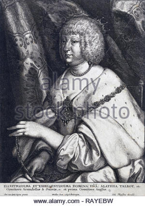 Alethea Howard portrait, 14th Baroness Talbot, 17th Baroness Strange of Blackmere, 13th Baroness Furnivall, Countess of Arundel, 1585 – 1654, née Lady Alethea Talbot, was the wife of Thomas Howard, 21st Earl of Arundel, etching by Bohemian etcher Wenceslaus Hollar from 1646 Stock Photo