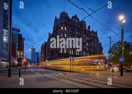 Manchester at night Manchester Midland Hotel and at Peters Square Stock Photo