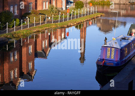 Reflection or waterfront apartments in  Ellesmere Port, Cheshire, England, Shropshire Union Canal Stock Photo