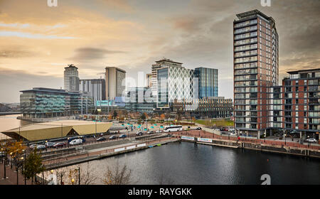 MediaCiykUK in Salford Quays Trafford Docks modern office complex development by Peel for the BBC ITV and other media companies. Stock Photo