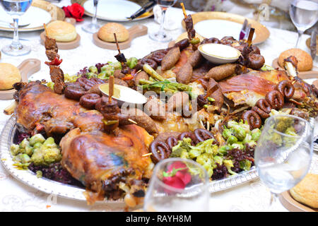 A steamed lamb decorated with vegetables. Presented at Moroccan weddings Stock Photo