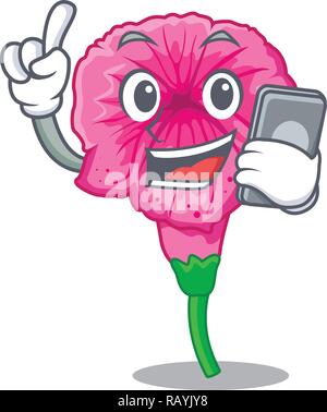 With phone petunia flowers on cartoon home page Stock Vector