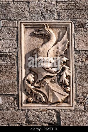 Italy Basilicat Acerenza Cathedral external details, winged dragon, Stock Photo