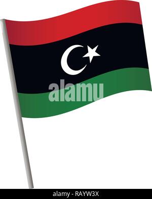 Libya flag icon. National flag of Libya on a pole vector illustration. Stock Vector