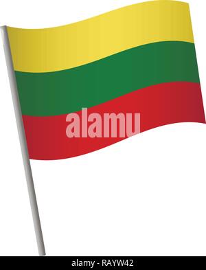 Lithuania flag icon. National flag of Lithuania on a pole vector illustration. Stock Vector