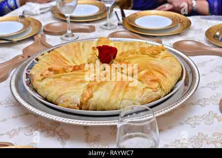 Bastilla / Pastilla - Shrimp Bastilla, pie stuffed with shrimp and sweet and salty spices - Morocco. Stock Photo