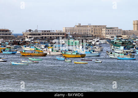 ALEXANDRIA, EGYPT - FEBRUARY 28: Alexandria harbour on FEBRUARY 28, 2010. Fisherman boats and harbour in Alexandria, Egypt. Stock Photo