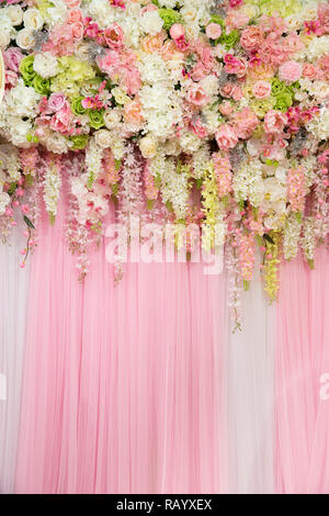 mix beautiful flowers background for wedding ceremony scene decoration Stock Photo