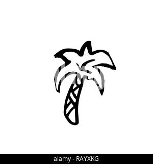 Single palm tree grunge icon. Vector hand drawn tropical silhouette. Stock Vector