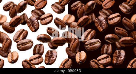 Falling coffee beans seamless pattern, isolated on white and black background with clipping path Stock Photo