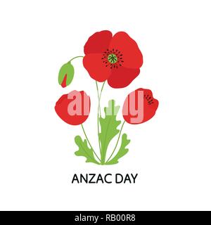 ANZAC DAY. Bouquet of poppy flowers. Vector illustration Stock Vector