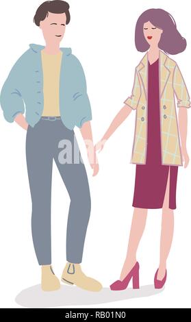 Stylish man and woman standing on white background Stock Vector