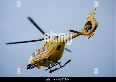 The Scottish Air Ambulance service provides essential life saving services to the National Health Service. Glasgow International Airport, UK. Stock Photo